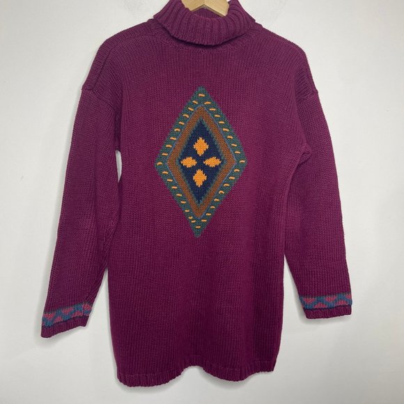 Vintage Pasta Ramie Cotton Aztec Knit Sweater Multicolor Size M Chunky 3D - Picture 14 of 16